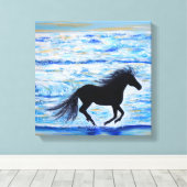Toile Cheval courir libre par la peinture de mer (Insitu (Plancher de Bois))