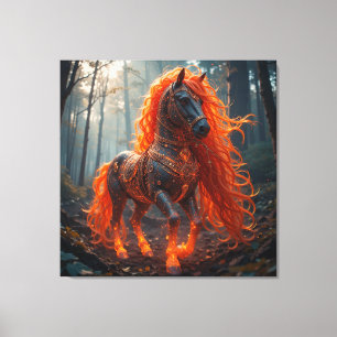 Toile Cheval de fantaisie aux crins rouges ardents