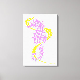 Toile Cheval de mer violet, jaune et algues