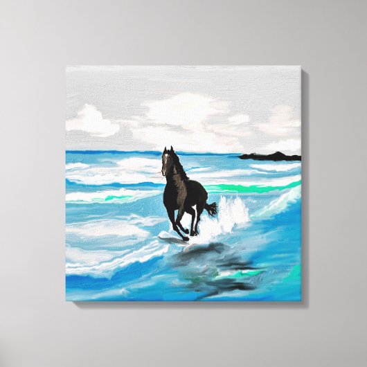 TOILE CHEVAL DE STALLION NOIR. FONCTION SUR LA PLAGE (Recto)
