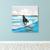 TOILE CHEVAL DE STALLION NOIR. FONCTION SUR LA PLAGE (Insitu (Plancher de Bois))