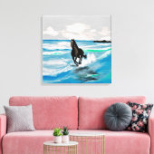 TOILE CHEVAL DE STALLION NOIR. FONCTION SUR LA PLAGE (Insitu(Salon))