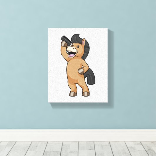 Toile Cheval en coiffeur avec peigne (Insitu (Plancher de Bois))