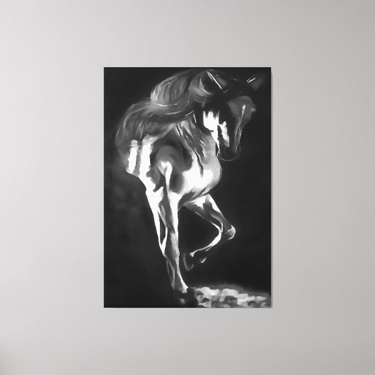 Toile Cheval En Gris Sur Noir (Recto)