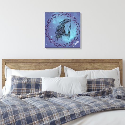 Toile Cheval et Coeurs Galaxy avec nom facultatif (Insitu(Chambre))