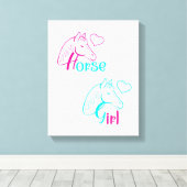 Toile Cheval Girl en rose et turquoise (Insitu (Plancher de Bois))