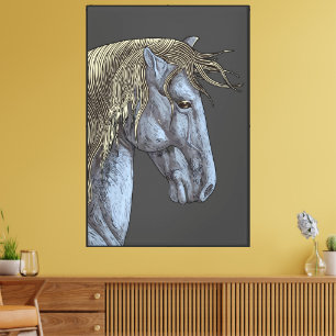 Toile Cheval Gris Majestueux à la Crinière Flottante