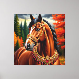 Toile Cheval Majestic avec Harnais Ornate Or