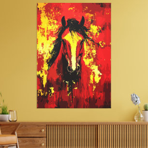 Toile Cheval Majestic - Esprit de feu en or et en rouge