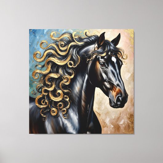 Toile Cheval noir aux reflets dorés (Recto)