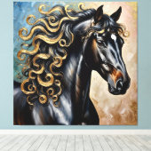 Toile Cheval noir aux reflets dorés (Insitu (Plancher de Bois))