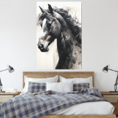 Toile Cheval noir monochrome | Grande peinture murale (Insitu(Chambre))