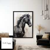 Toile Cheval noir monochrome | Grande peinture murale