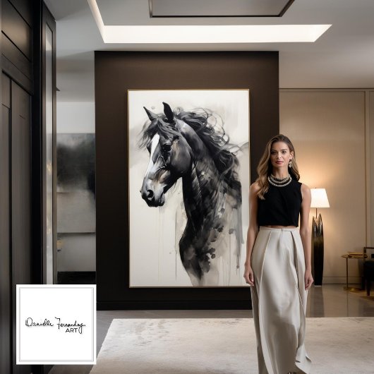 Toile Cheval noir monochrome | Grande peinture murale