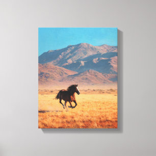 Toile Cheval Noir Sauvage Art Désertique Lumineux
