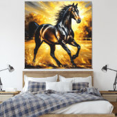 Toile Cheval noir traversant l'eau au coucher du soleil  (Insitu(Chambre))