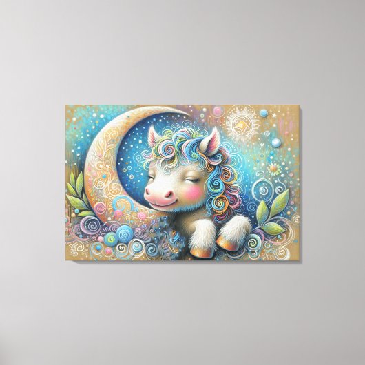Toile Cheval Whimsical et Lune Crescent (Recto)
