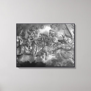Toile CHEVALIERS MÉDIÉVAUX EN TOURNOI Noir et blanc