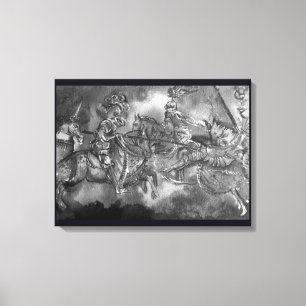 Toile CHEVALIERS MÉDIÉVAUX EN TOURNOI Noir et blanc