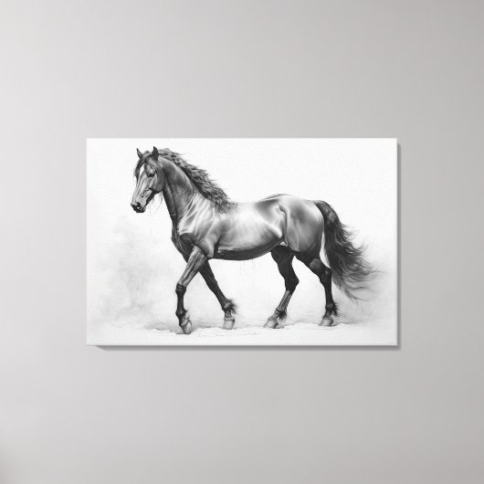 Toile Chevaux blancs noirs monochromes | Grande peinture (Recto)