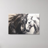 Toile Chevaux blancs noirs monochromes | Grande peinture (Recto)