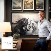 Toile Chevaux blancs noirs monochromes | Grande peinture