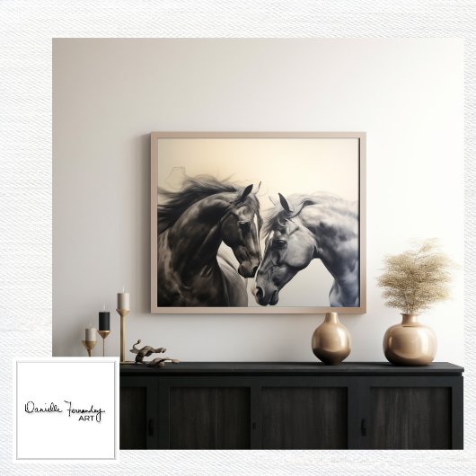 Toile Chevaux blancs noirs monochromes | Grande peinture
