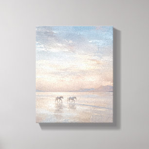 Toile Chevaux blancs traversant les salants paysage sere