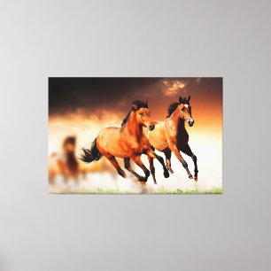 Toile Chevaux Brown sauvages en course