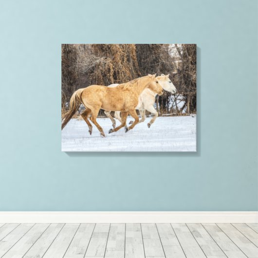 Toile Chevaux courant dans la neige (Insitu (Plancher de Bois))