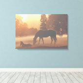 Toile Chevaux dans le brouillard matinal (Insitu (Plancher de Bois))