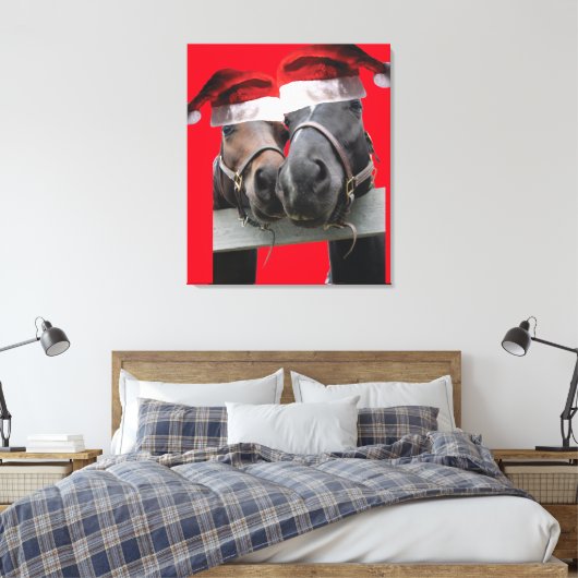 Toile Chevaux de Noël en Casquette du Père Noël (Insitu(Chambre))