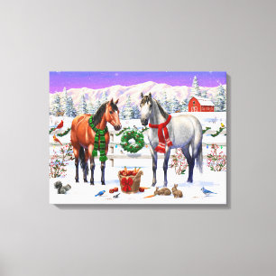 Toile Chevaux de Noël en neige