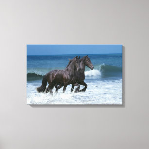 Toile Chevaux d'imaginaire : Frisons et mer