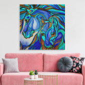 Toile Chevaux sauvages en Brown et Turquoise (Insitu(Salon))