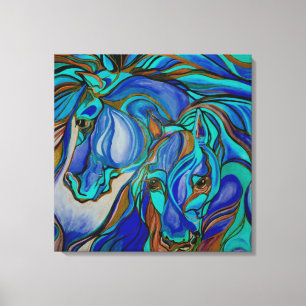 Toile Chevaux sauvages en Brown et Turquoise