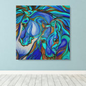 Toile Chevaux sauvages en Brown et Turquoise (Insitu (Plancher de Bois))