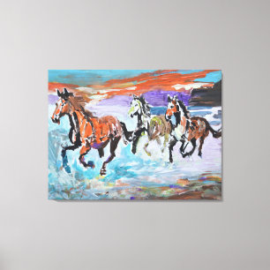 Toile Chevaux Sauvages Galopant sur la Plage