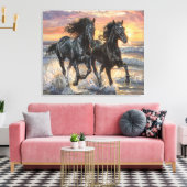 Toile Chevaux sauvages sur une plage au coucher du solei (Insitu(Salon))
