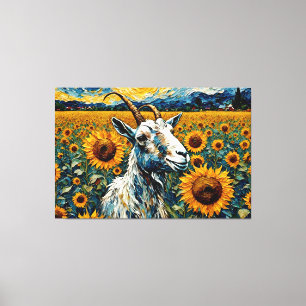 Toile Chèvre adorable dans un champ de tournesol