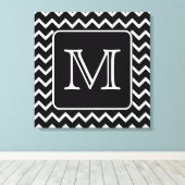 Toile Chevron noir et blanc avec Monogramme personnalisé (Insitu (Plancher de Bois))