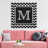 Toile Chevron noir et blanc avec Monogramme personnalisé (Insitu(Salon))