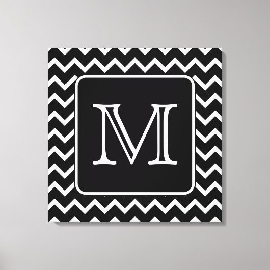 Toile Chevron noir et blanc avec Monogramme personnalisé (Recto)