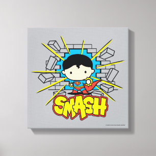 Toile Chibi Superman Frappant À Travers Un Mur De Brique