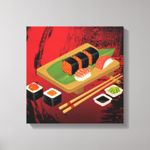 Toile Chic Élégant Moderne Sushi Noir & Rouge