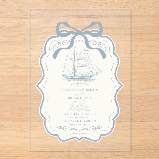 Toile Chic Nautische Boog Wedding Acryl Uitnodigingen (Voorkant)