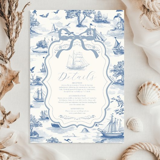 Toile Chic Nautische Boog Wedding Informatiekaartje