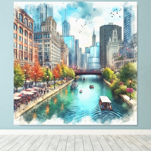 Toile Chicago Illinois River Wall Art (Insitu (Plancher de Bois))