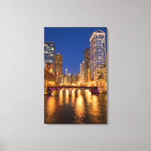 Toile Chicago, Illinois, Skyline et rivière Chicago à