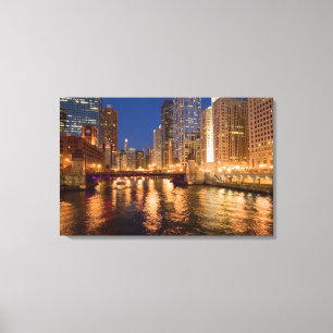 Toile Chicago, Illinois, Skyline et rivière Chicago à 2